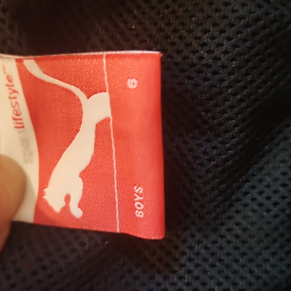 Boys 1/4 Zip Red‎ Black Puma Windbreaker Long Sleeve Top Pockets Logos - Picture 4 of 7